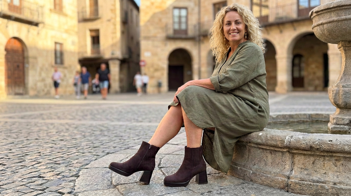 Beatriz | Botines con Tacón en Antelina Marrón