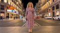 Vestido Midi Casilda: Manga Larga en Buganvilla y Crema