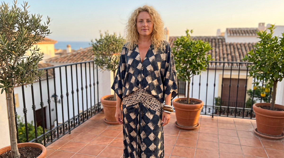 Conjunto Nerea: Estampado Mosaico en Azul Marino y Beige