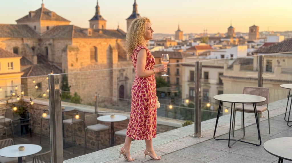 Vestido Midi Alira: Estampado Buganvilla y Crema